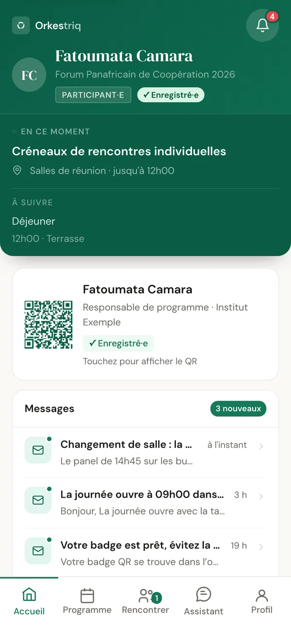 Orkestriq delegate portal in French.